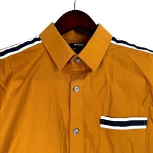 MURANO Slim Fit Mens Short Sleeve Button Down Shirt Orange Size L